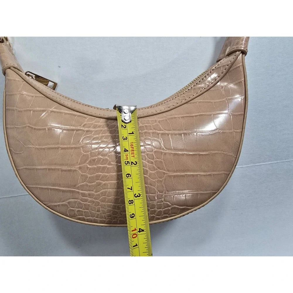 Like Dreams Beige Croc Embossed Crescent Shoulder Bag Vegan Leather H9101701